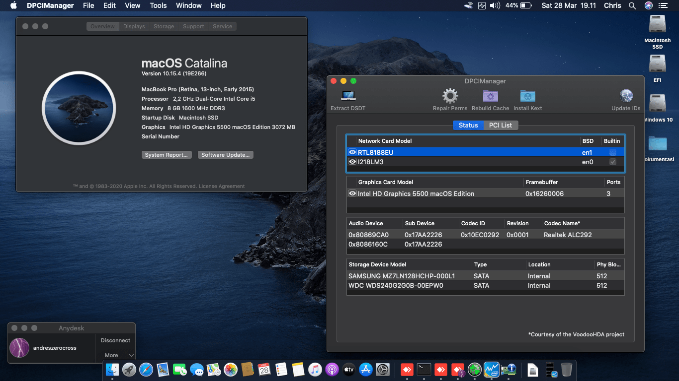 Success Hackintosh macOS Catalina 10.15.4 Build 19E266 at Lenovo Thinkpad X250